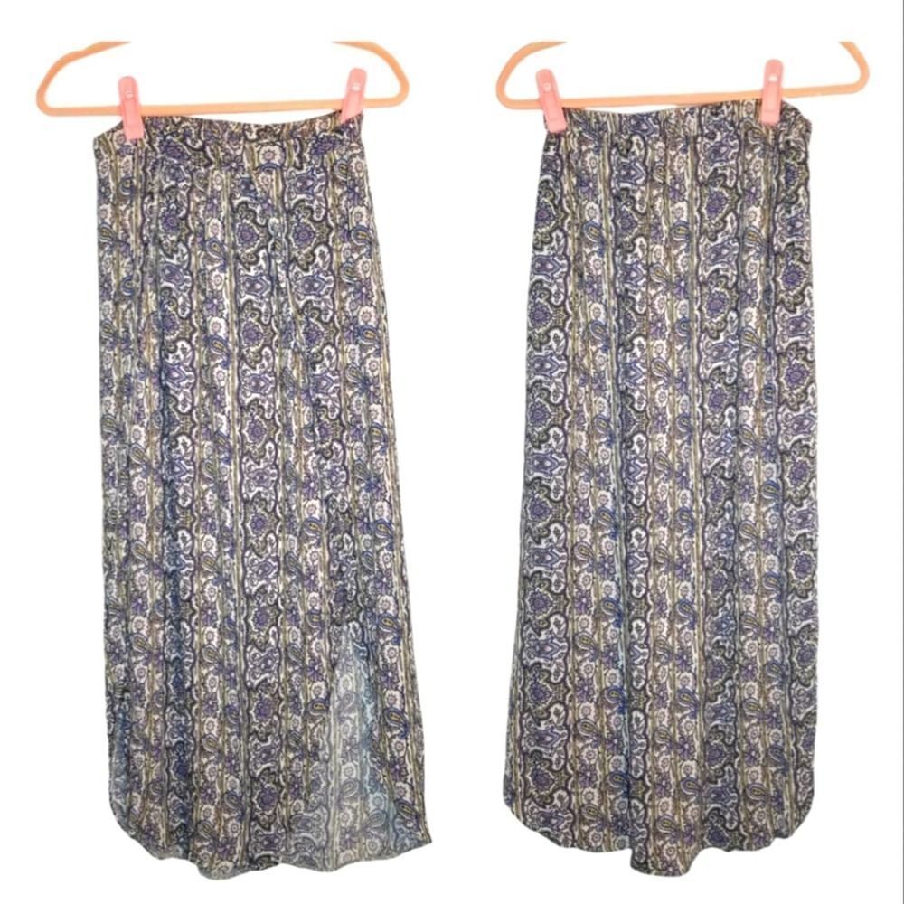 AEO Multicolor Boho Paisley Side Split Maxi Skirt